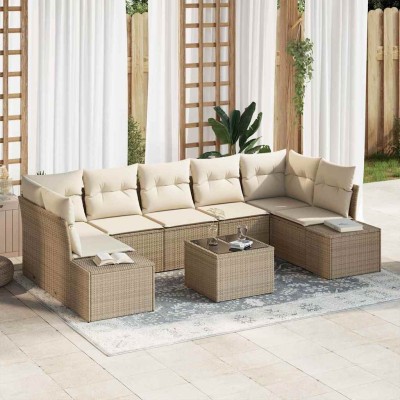 Conjunto de sofá de jardín 8 pcs Beige y Crema 55 x 55 x 37 cm