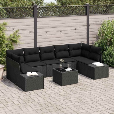 Conjunto de sofá de jardín Manual 8 pcs Negro 55 x 55 x 37 cm
