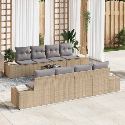 Conjunto de sofá de jardín 7 pcs Beige y gris 55 x 55 x 37 cm