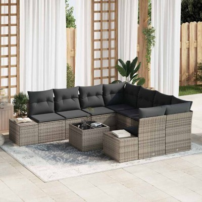 Conjunto de sofá de jardín con cojín 9 pcs Gris 55 x 55 x 37 cm