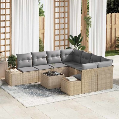 Conjunto de sofá de jardín 9 pcs Beige y gris 55 x 55 x 37 cm