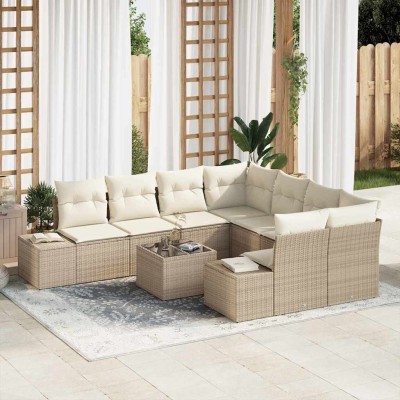 Conjunto de sofá de jardín 9 pcs Beige y Crema 55 x 55 x 37 cm