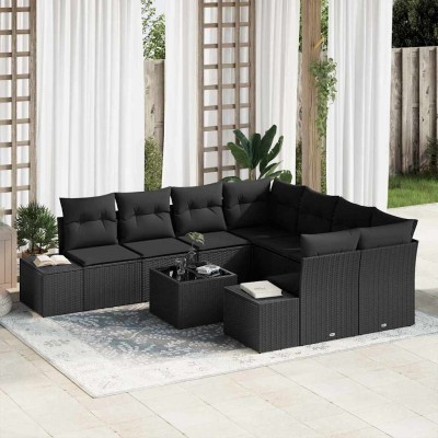Conjunto de sofá de jardín Manual 9 pcs Negro 55 x 55 x 37 cm