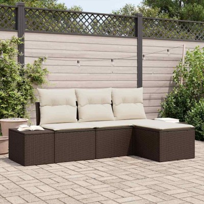 Conjunto de sofá de jardín con cojín 4 pcs Marrón y crema
