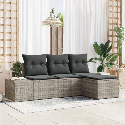 Conjunto de sofá de jardín con cojín 4 pcs Gris Claro