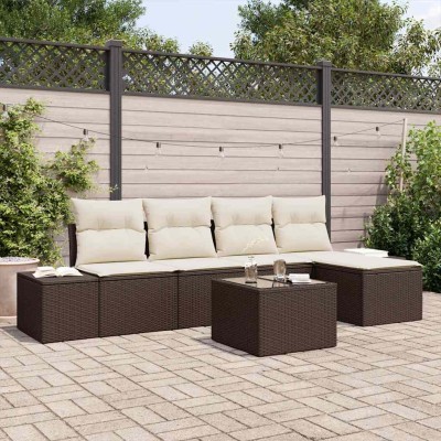 Conjunto de sofá de jardín con cojín 6 pcs Marrón y crema