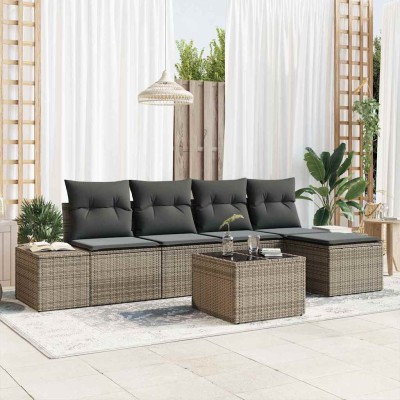 Conjunto de sofá de jardín con cojín 6 pcs Gris Claro