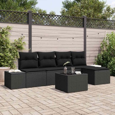Conjunto de sofá de jardín con cojín 6 pcs Negro