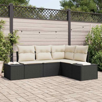 Conjunto de sofá de jardín con cojín 4 pcs Negro y crema