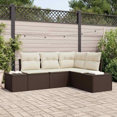 Conjunto de sofá de jardín con cojín 4 pcs Marrón y crema