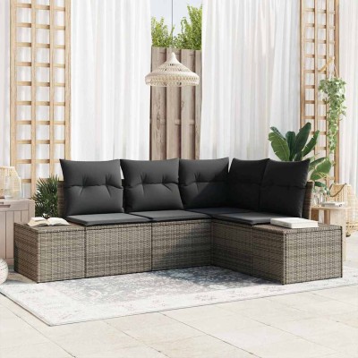 Conjunto de sofá de jardín con cojín 4 pcs Gris