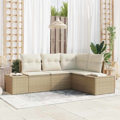 Conjunto de sofá de jardín con cojín 4 pcs Beige y Crema
