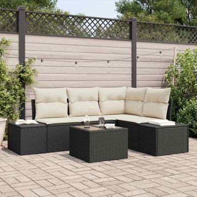 Conjunto de sofá de jardín con cojín 5 pcs Marrón y crema