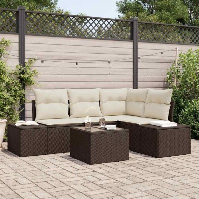 Conjunto de sofá de jardín con cojín 5 pcs Marrón y crema