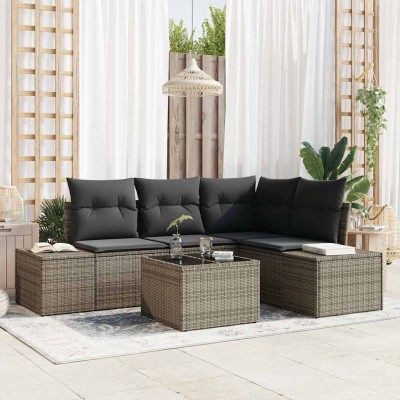 Conjunto de sofá de jardín con cojín 5 pcs Gris Claro