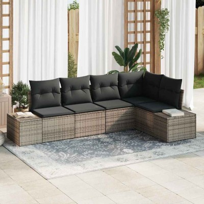 Conjunto de sofá de jardín con cojín 5 pcs Gris