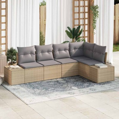 Conjunto de sofá de jardín con cojín 5 pcs Beige y Gris Claro