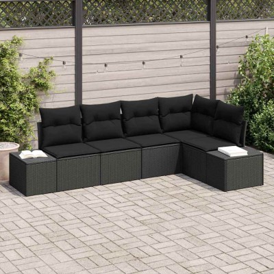 Conjunto de sofá de jardín con cojín 5 pcs Negro