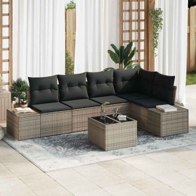 Conjunto de sofá de jardín con cojín 6 pcs Gris Claro
