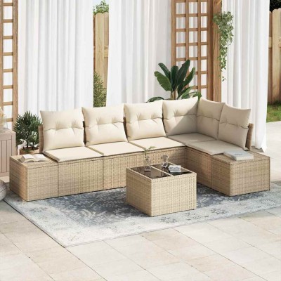 Conjunto de sofá de jardín con cojín 6 pcs Beige y Crema