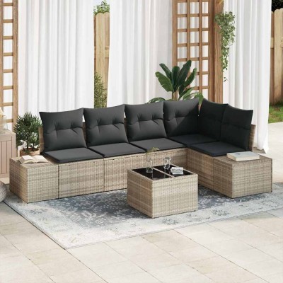Conjunto de sofá de jardín con cojín 6 pcs Gris Claro