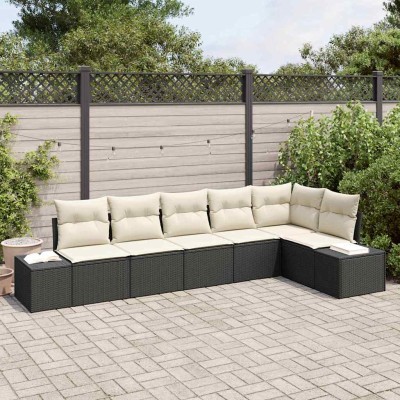 Conjunto de sofá de jardín con cojín 6 pcs Negro y crema