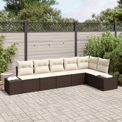 Conjunto de sofá de jardín con cojín 6 pcs Marrón y crema