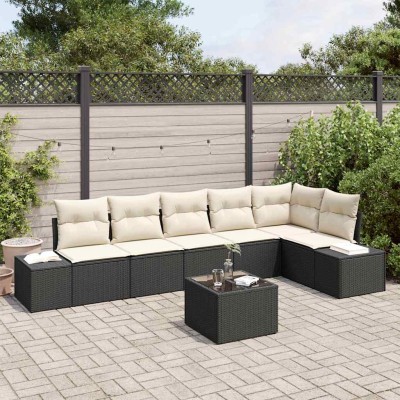 Conjunto de sofá de jardín con cojín 7 pcs Marrón y crema