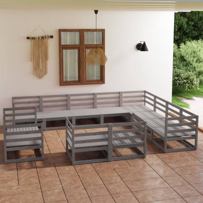 Muebles de jardín 12 piezas gris madera de pino maciza
