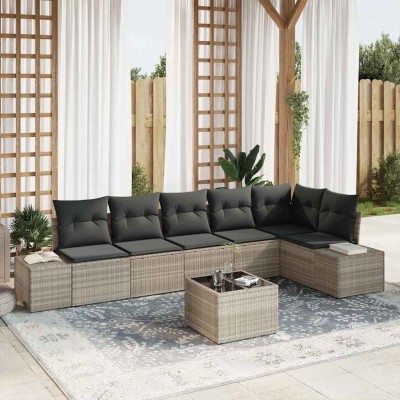 Conjunto de sofá de jardín con cojín 7 pcs Gris Claro