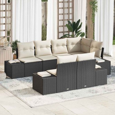 Conjunto de sofá de jardín con cojín 7 pcs Negro y crema