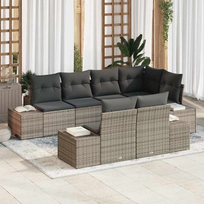 Conjunto de sofá de jardín con cojín 7 pcs Gris