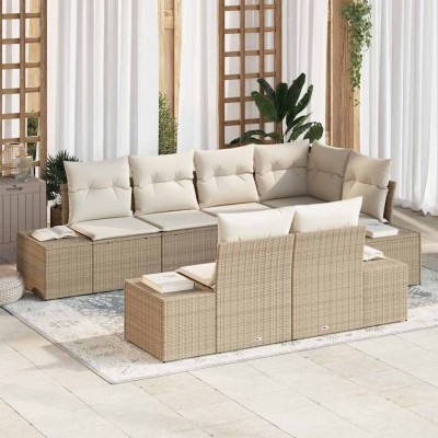 Conjunto de sofá de jardín con cojín 7 pcs Beige y Crema
