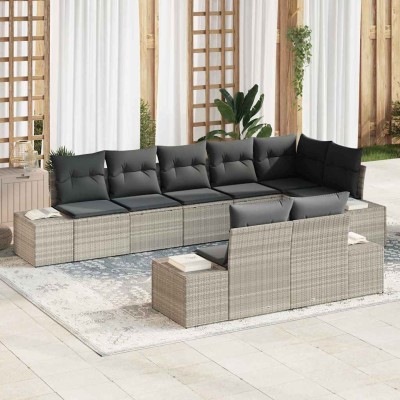 Conjunto de sofá de jardín 8 pcs Gris claro 319 x 154 x 85 cm