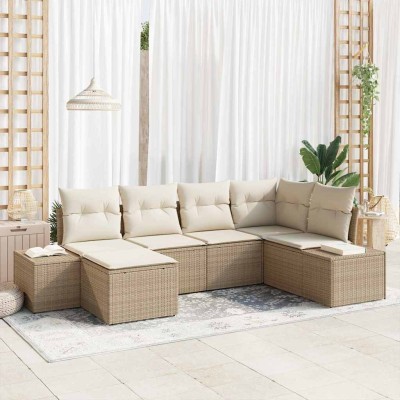 Conjunto de sofá de jardín con cojín 6 pcs beige y crema