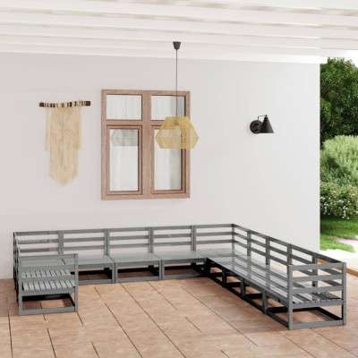 Juego de muebles de jardín 11 piezas madera maciza de pino