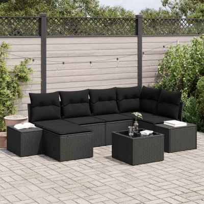 Conjunto de sofá de jardín 7 pcs Negro 264 x 154 x 85 cm