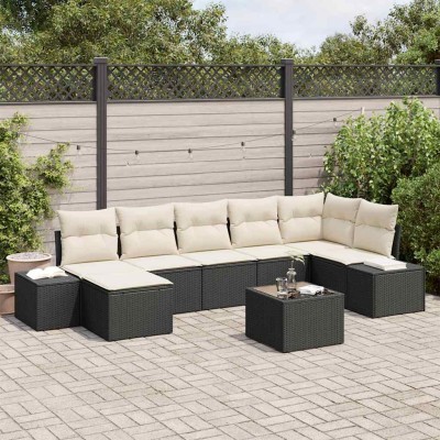 Conjunto de sofá de jardín con cojín 8 pcs Negro Poliratán