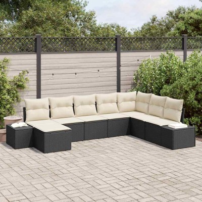 Conjunto de sofá de jardín con cojín 8 pcs Negro y crema