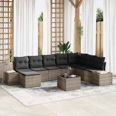 Conjunto de sofá de jardín 9 pcs Gris 319 x 209 x 85 cm