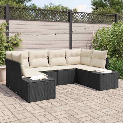 Conjunto de sofá de jardín con cojín 6 pcs Negro y crema