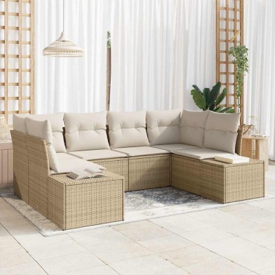 Conjunto de sofá de jardín con cojín 6 pcs beige y crema