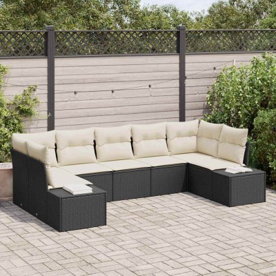 Conjunto de sofá de jardín con cojín 7 pcs Negro y crema