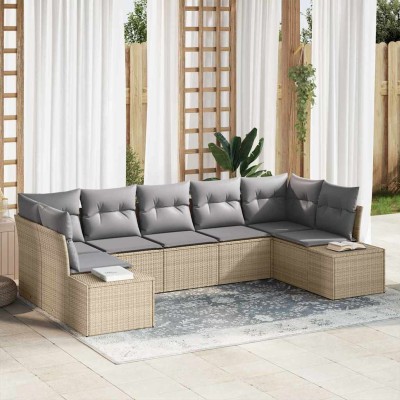 Conjunto de sofá de jardín con cojín 7 pcs beige y gris claro