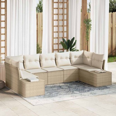 Conjunto de sofá de jardín con cojín 7 pcs beige y crema