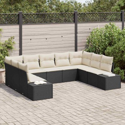 Conjunto de sofá de jardín con cojín 9 pcs Negro y crema