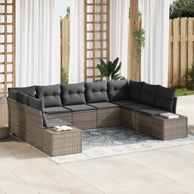 Conjunto de sofá de jardín 9 pcs Gris 289 x 209 x 85 cm