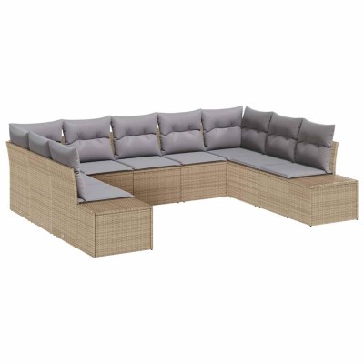 Conjunto de sofá de jardín con cojín 9 pcs beige y gris claro