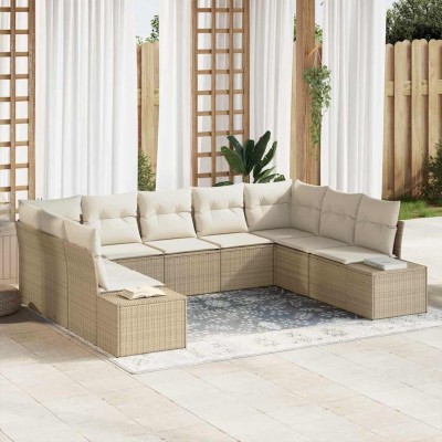 Conjunto de sofá de jardín con cojín 9 pcs beige y crema