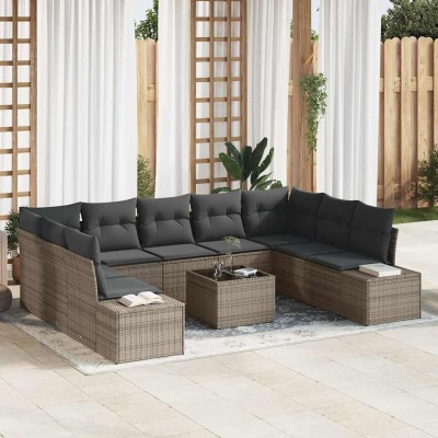 Conjunto de sofá de jardín 10 pcs Gris 289 x 209 x 85 cm